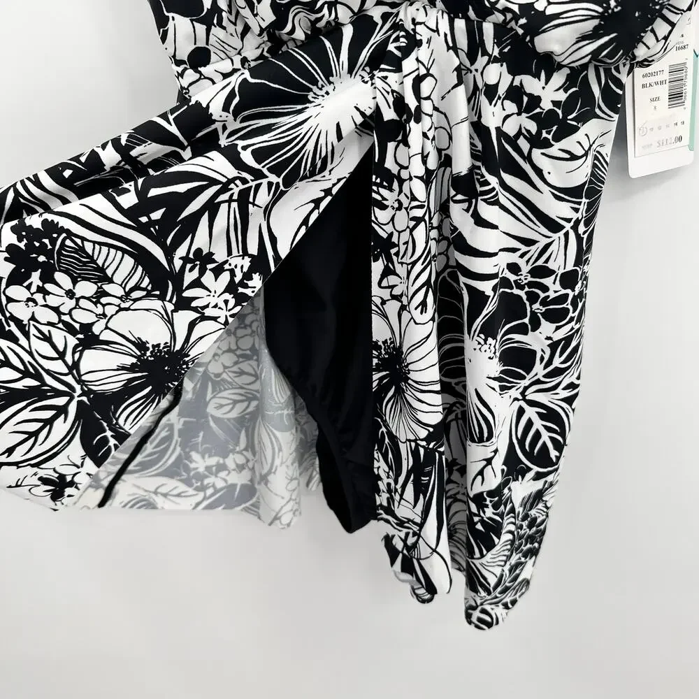 Swim Solutions NWT Flyaway Swim Dress in Black & White Print  // 8